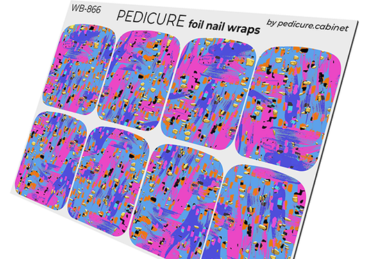 Pedicure Abstraction. Purple pink and orange. Foil gold. Large. Nail wrap WB-866