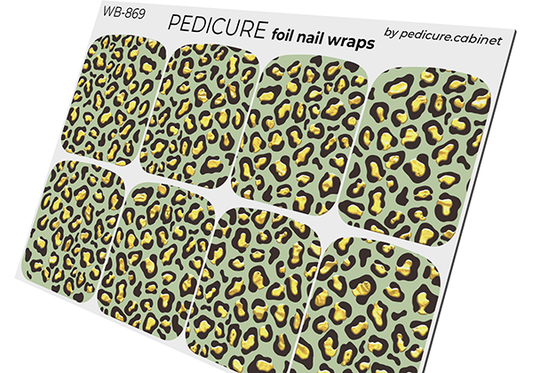 Pedicure Leo pistachio. Foil gold. Large. Nail wrap WB-869