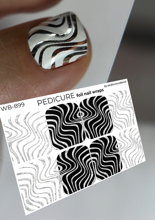 Pedicure Waves. Foil silver. Large. Nail wrap WB-899