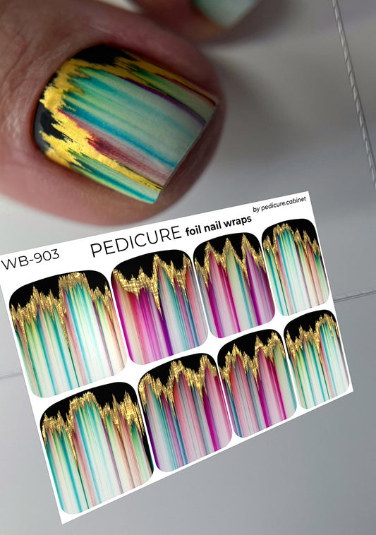 Pedicure Fire. Foil gold. Large. Nail wrap WB-903