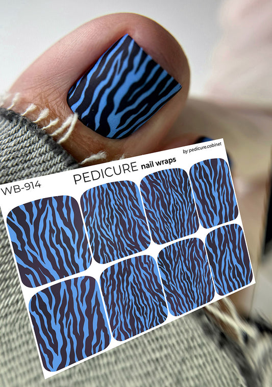 Pedicure Zebra. Blue. Large. Nail wrap WB-914