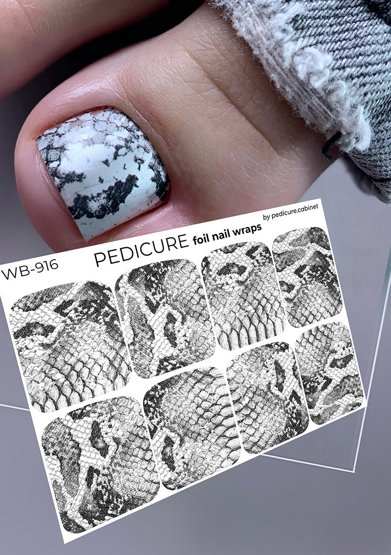 Pedicure Python. Grey. Foil silver. Large. Nail wrap WB-916