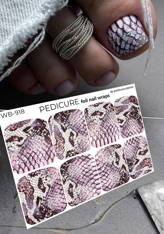 Pedicure Python. Lilac. Foil silver. Large. Nail wrap WB-918