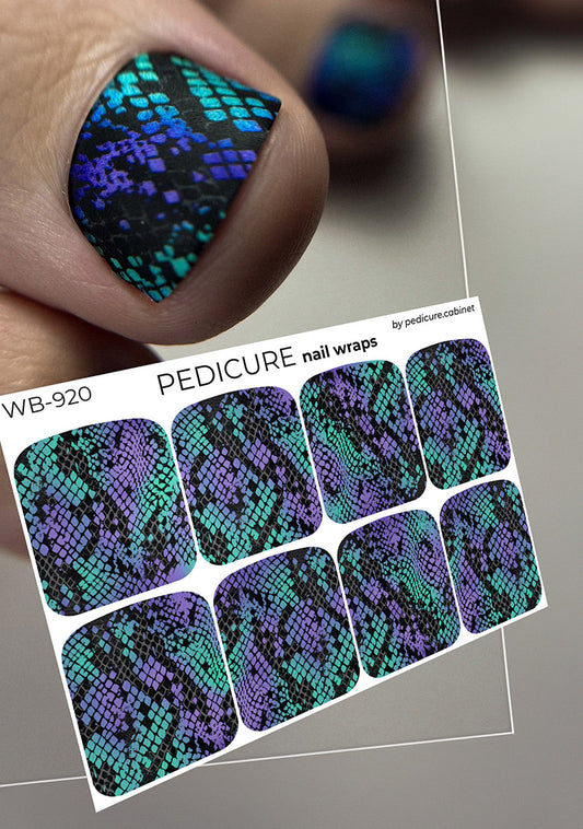 Pedicure Reptile. Green purple. Large. Nail wrap WB-920