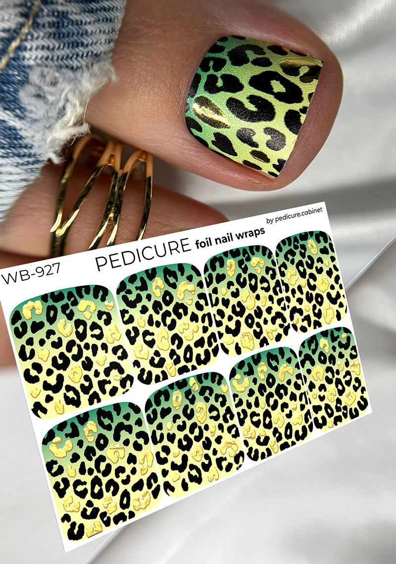 Pedicure Leo gradient. Green yellow. Foil gold. Large. Nail wrap WB-927