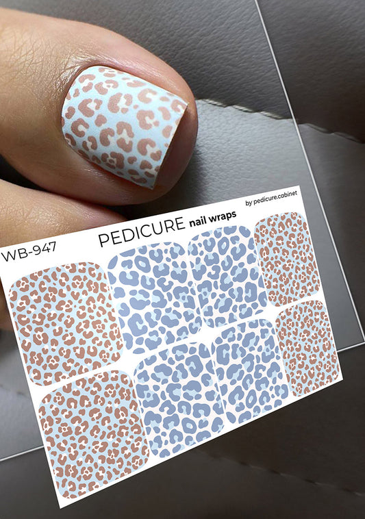 Pedicure Mix animal. Blue brown Leo. Large. Nail wrap WB-947