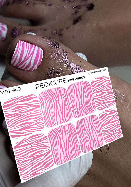 Pedicure Mix animal. Pink Zebra thin. Large. Nail wrap WB-949