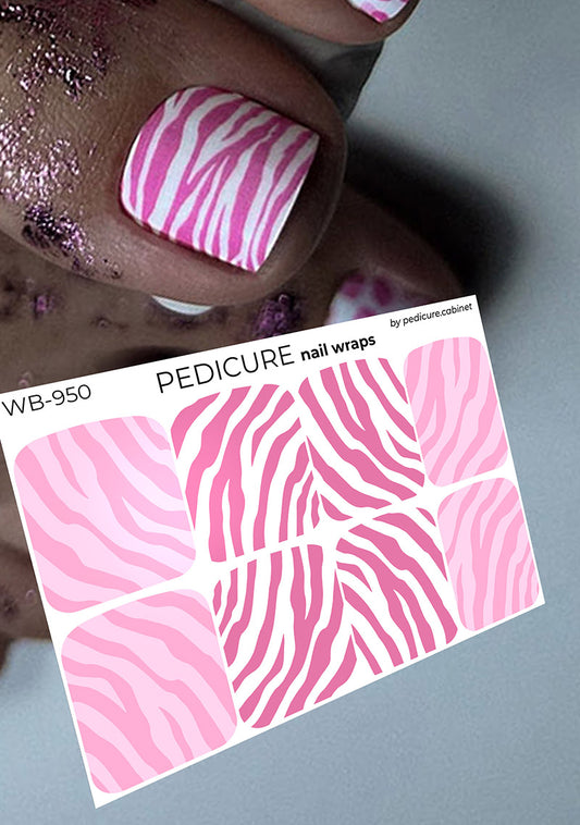 Pedicure Mix animal. Pink Zebra wide. Large. Nail wrap WB-950