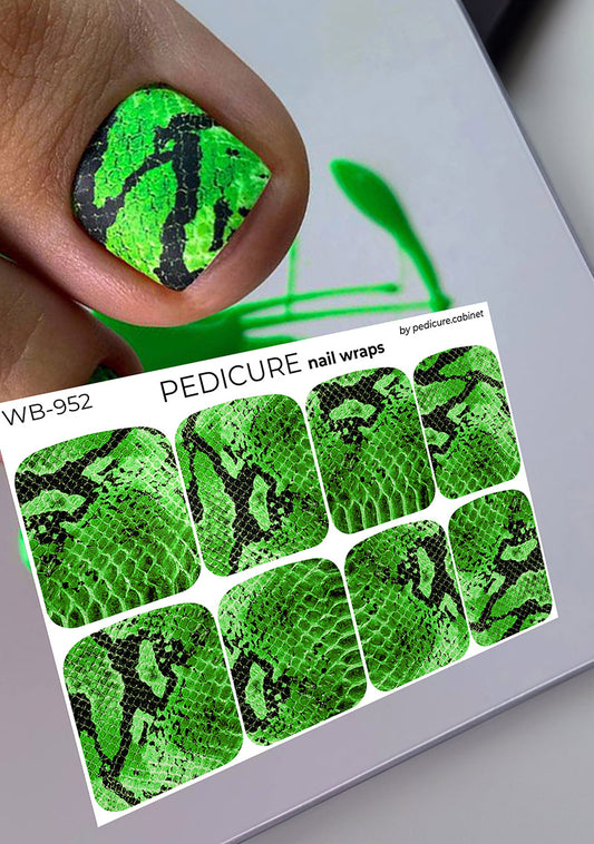 Pedicure Python. Green. Large. Nail wrap WB-952