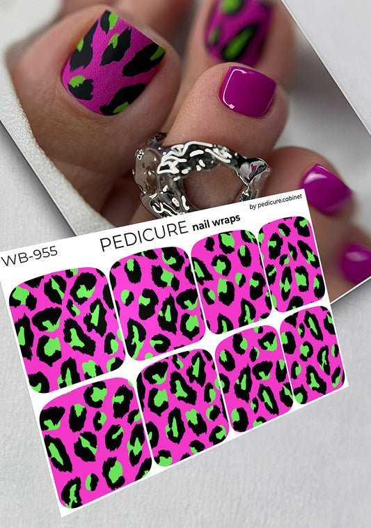 Pedicure Leo large. Pink green. Large. Nail wrap WB-955