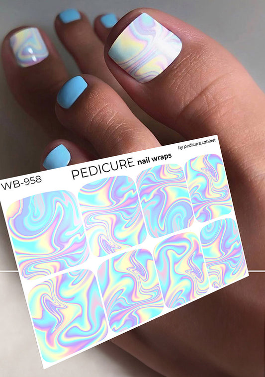 Pedicure Divorces. Blue yellow lilac. Large. Nail wrap WB-958