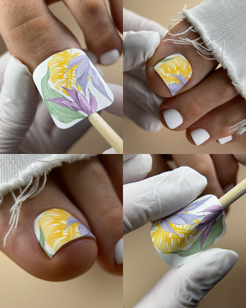 Pedicure Large leaves. Pastel. Large. Nail wrap WB-960