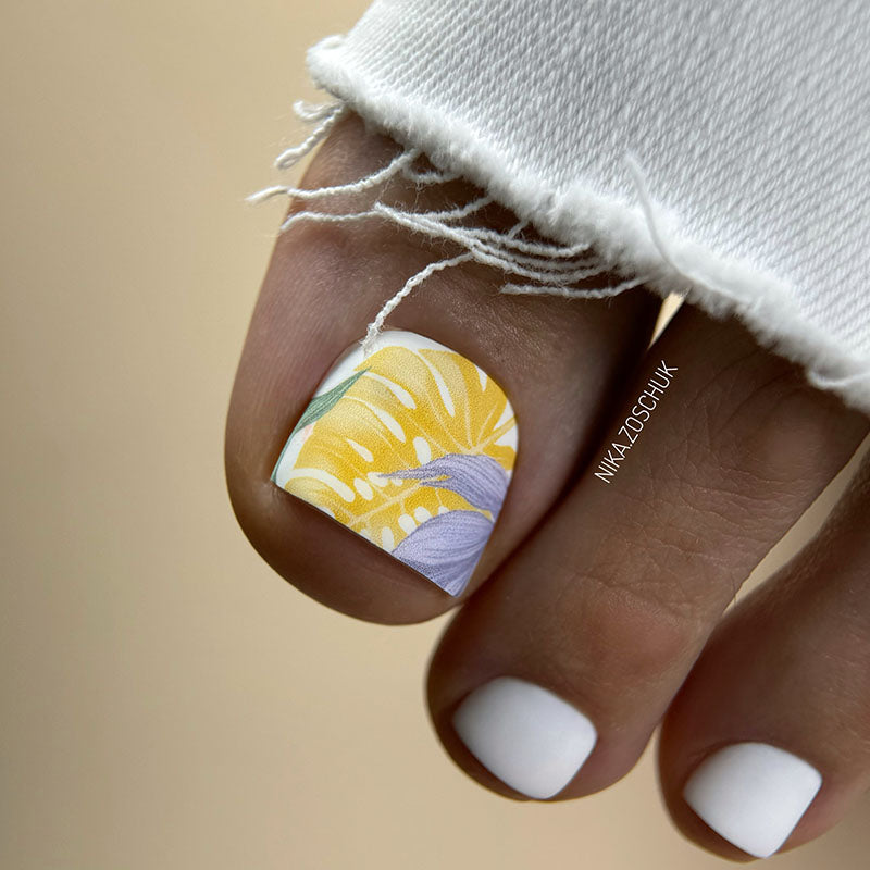 Pedicure Large leaves. Pastel. Large. Nail wrap WB-960