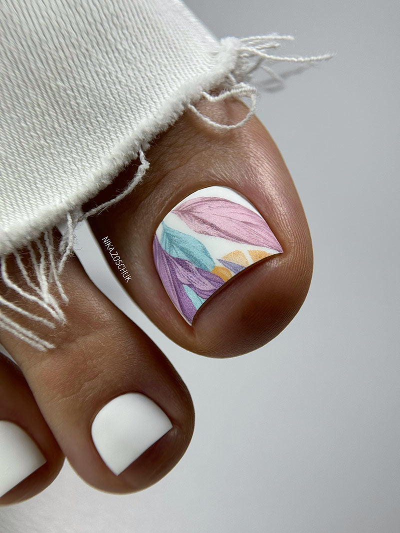 Pedicure Large leaves. Pastel. Large. Nail wrap WB-960
