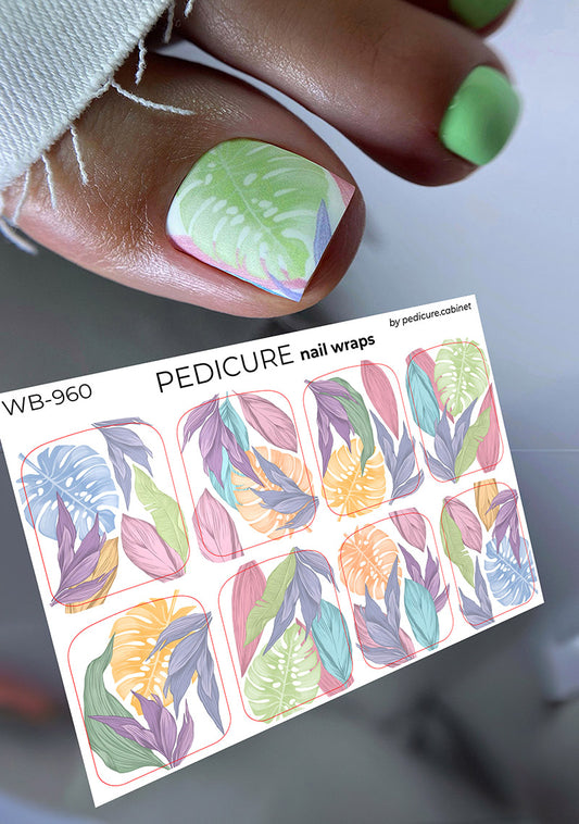 Pedicure Large leaves. Pastel. Large. Nail wrap WB-960