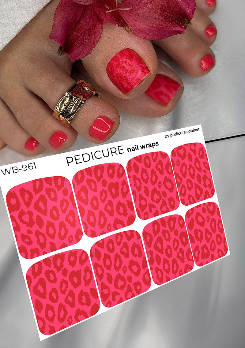 Pedicure Leo monochrome. Red. Large. Nail wrap WB-961