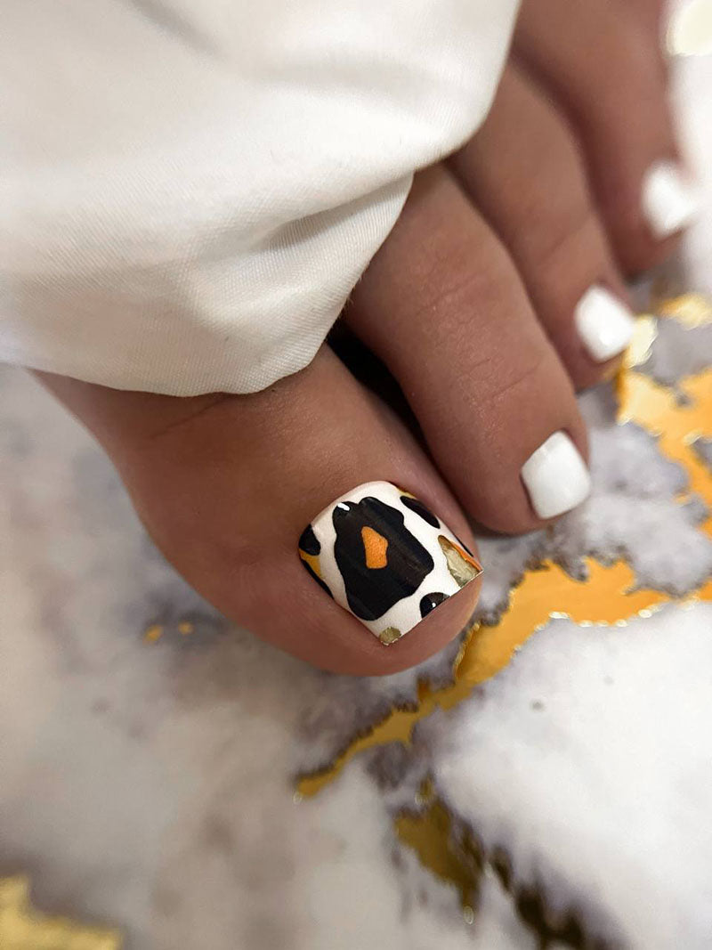 Pedicure Leo large. Brown orange yellow. Foil gold. Large. Nail wrap WB-967