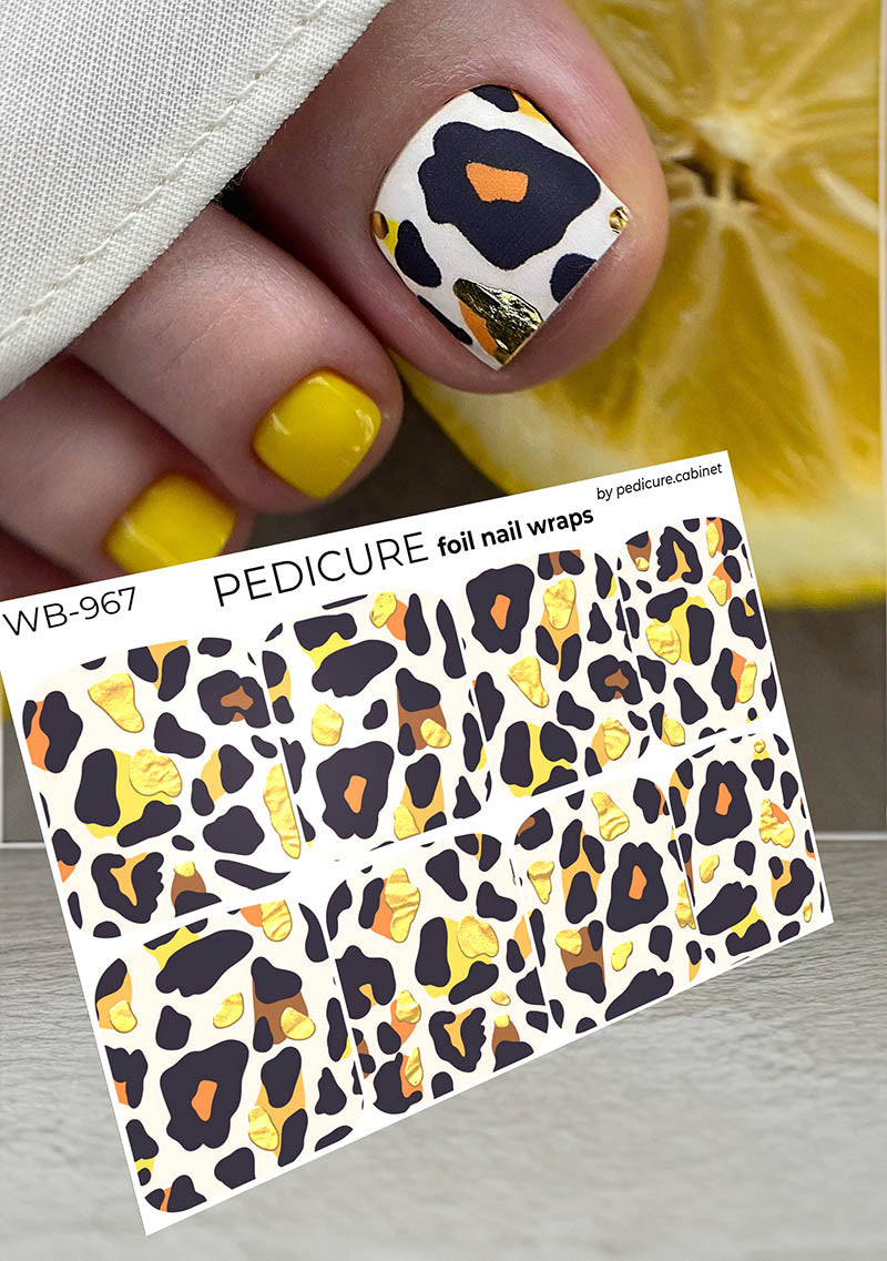 Pedicure Leo large. Brown orange yellow. Foil gold. Large. Nail wrap WB-967