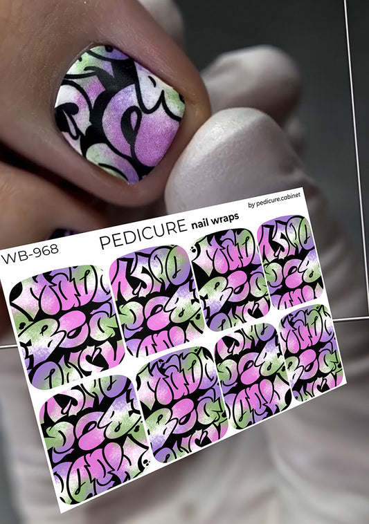 Pedicure Graffiti. Khaki purple. Large. Nail wrap WB-968