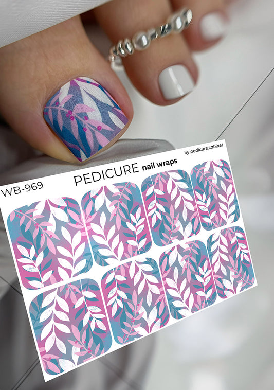 Pedicure White twigs. Large. Nail wrap WB-969