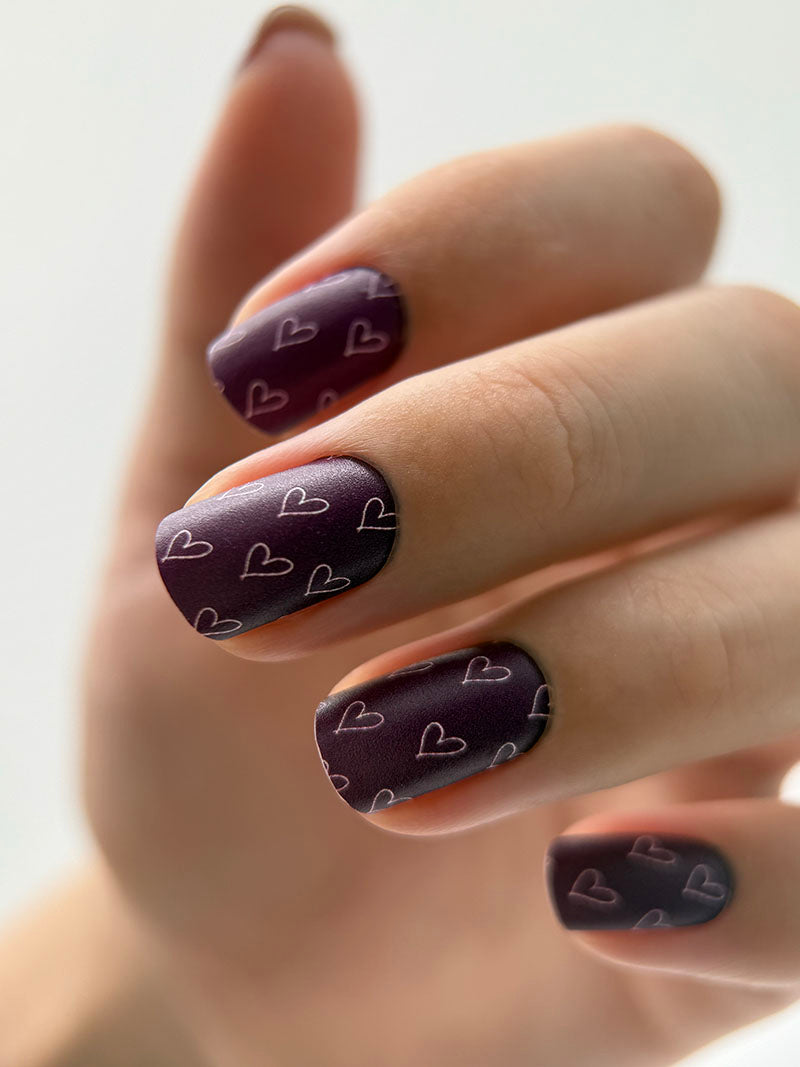 Manicure Hearts burgundy. Nail wraps WM-308