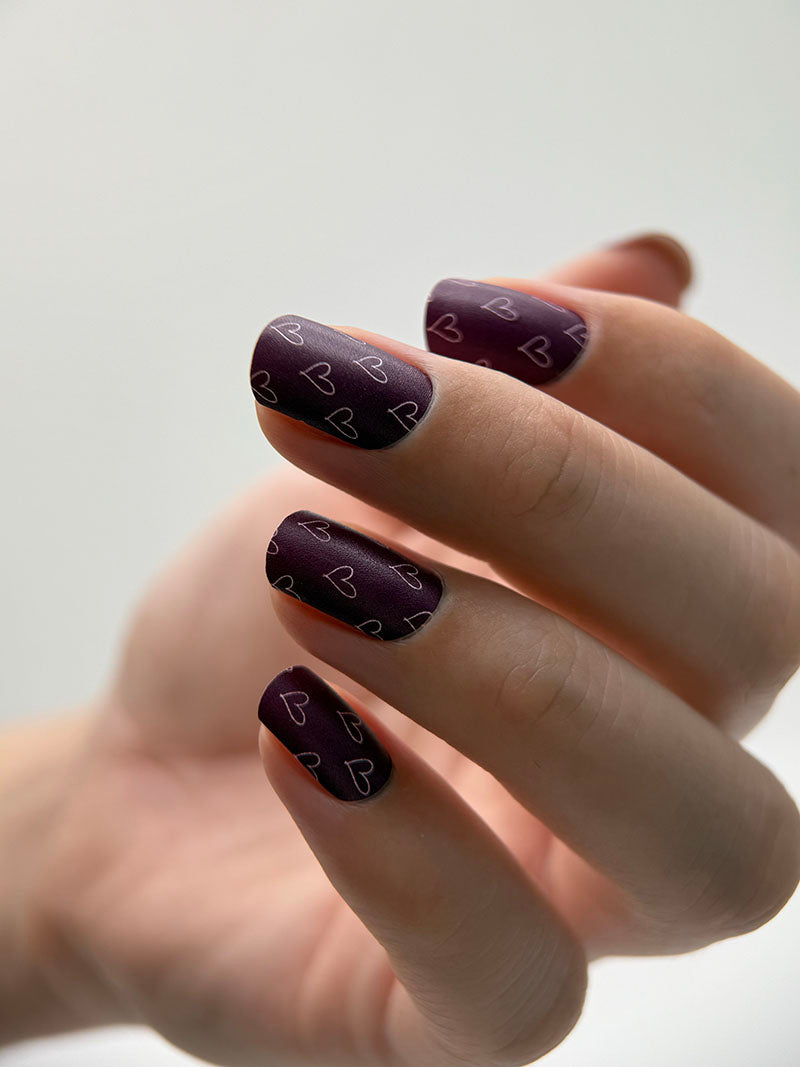 Manicure Hearts burgundy. Nail wraps WM-308
