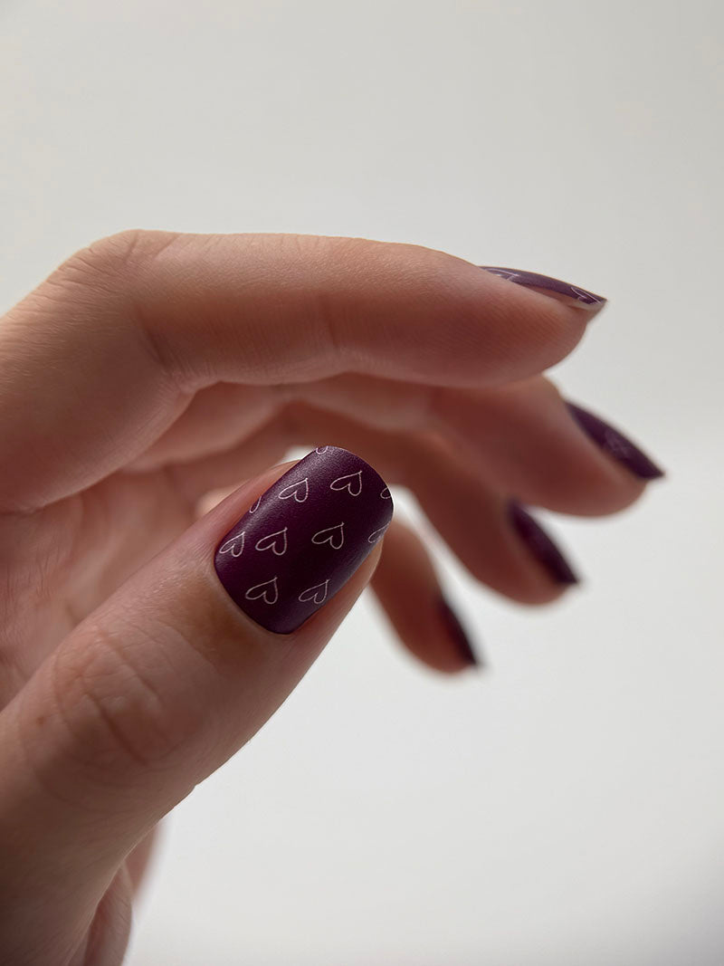 Manicure Hearts burgundy. Nail wraps WM-308