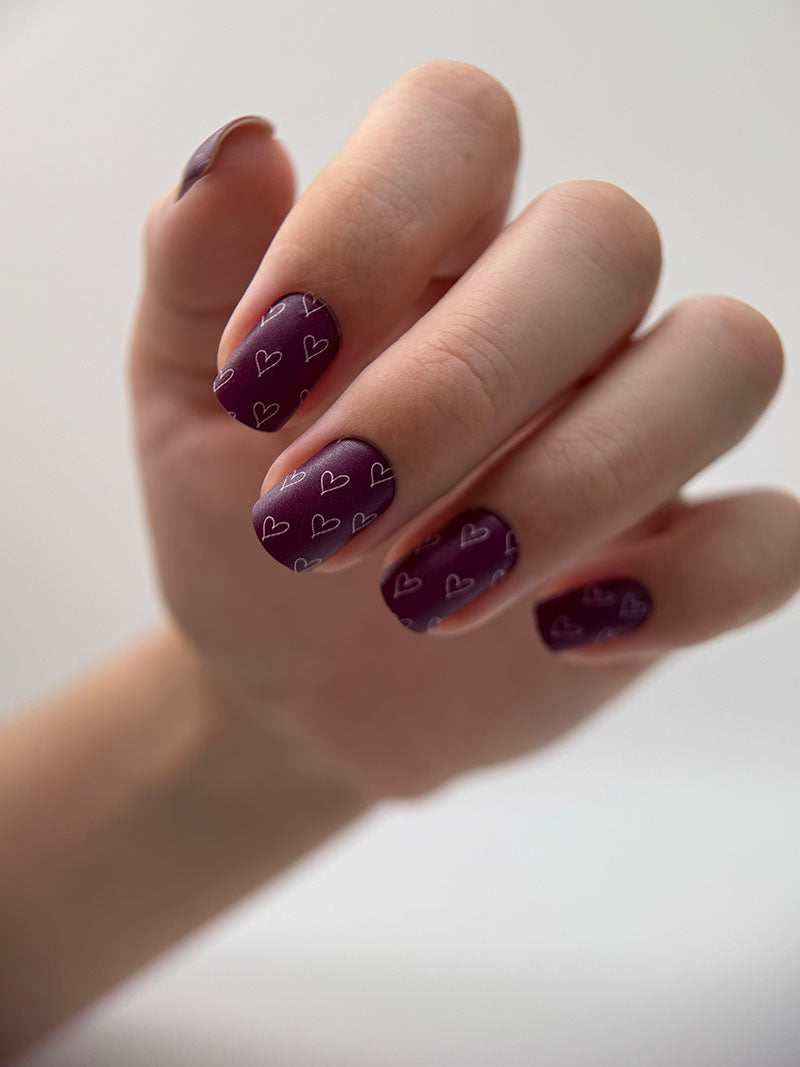 Manicure Hearts burgundy. Nail wraps WM-308
