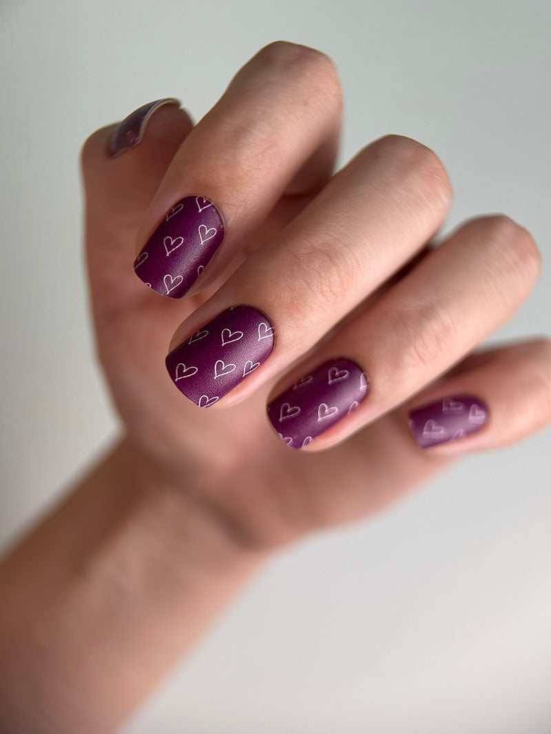 Manicure Hearts burgundy. Nail wraps WM-308