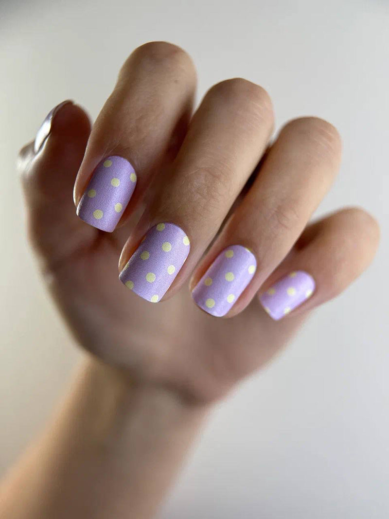 Manicure Polka dots yellow. Nail wraps WM-317