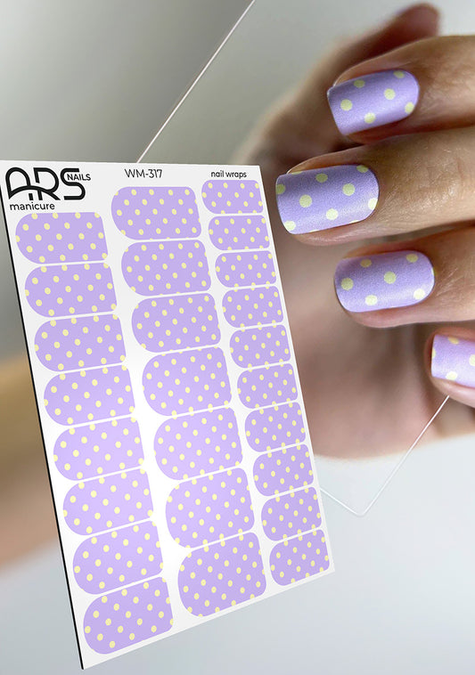 Manicure Polka dots yellow. Nail wraps WM-317