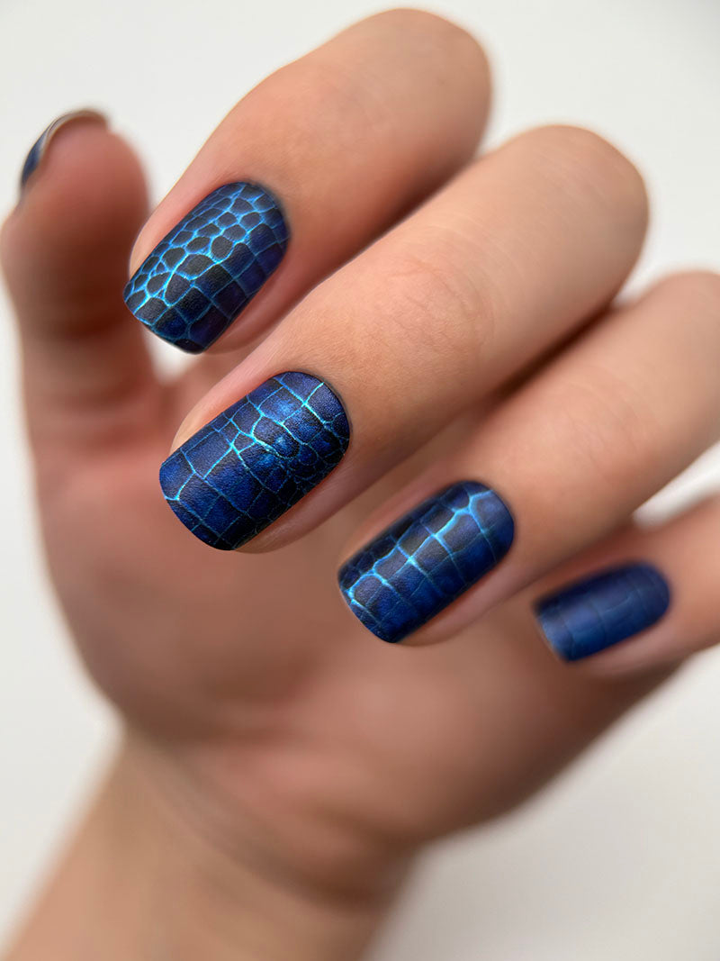 Manicure Python blue. Colored Foil. Nail wraps WM-324