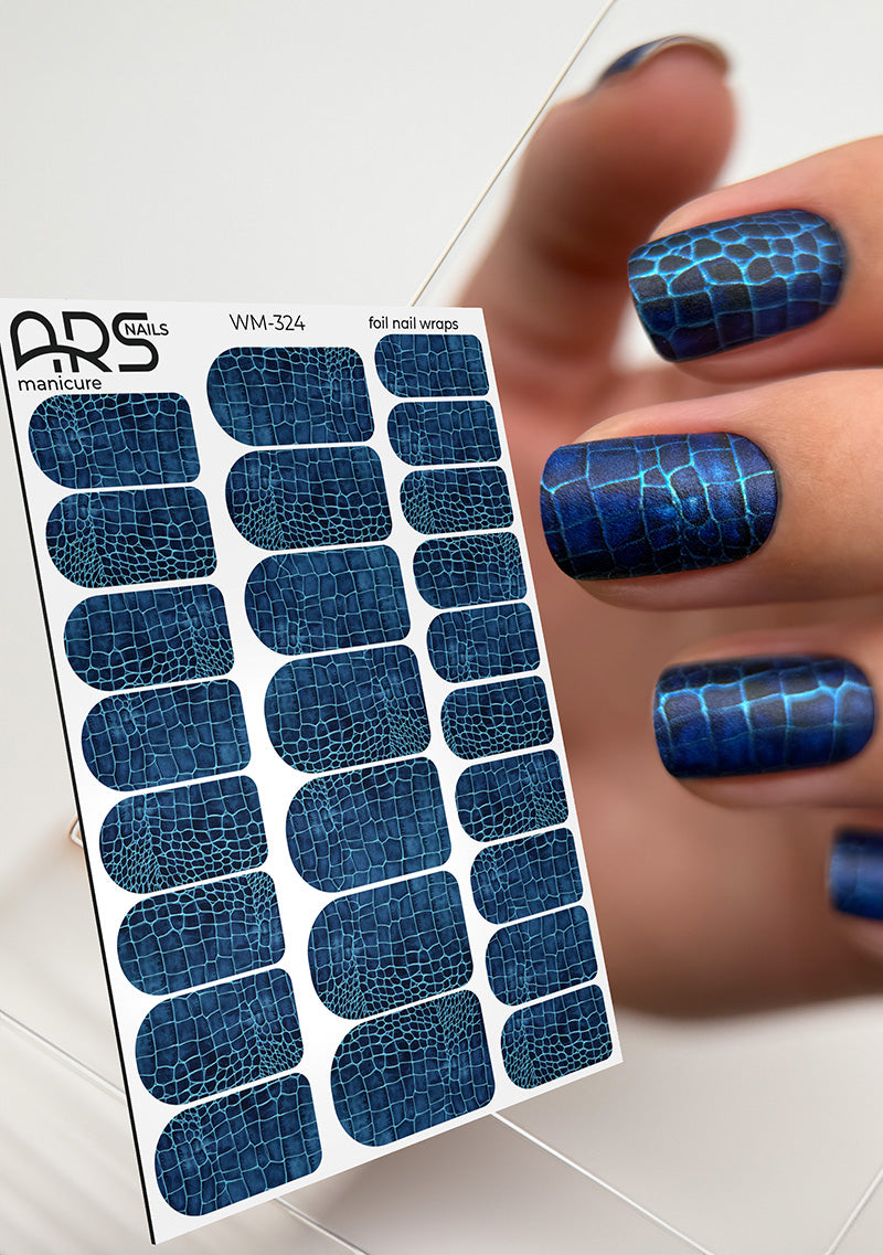 Manicure Python blue. Colored Foil. Nail wraps WM-324