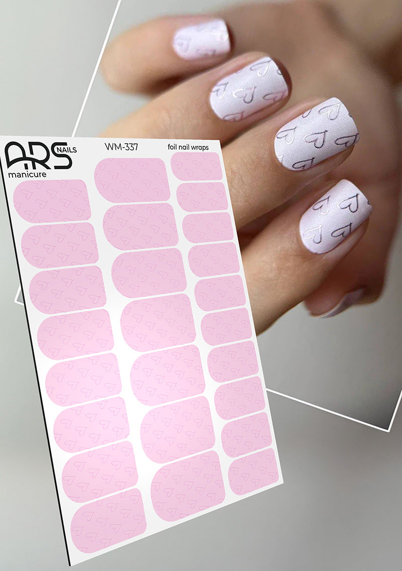 Manicure Hearts on pink. Colored Foil. Nail wraps WM-337