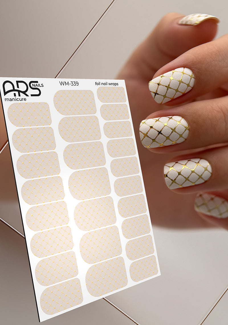 Manicure Ornament mesh. Gold Foil. Nail wraps WM-339