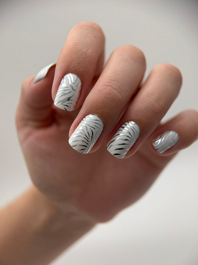 Manicure Zebra gray. Colored Foil. Nail wraps WM-341