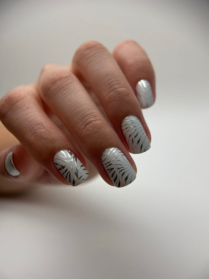 Manicure Zebra gray. Colored Foil. Nail wraps WM-341
