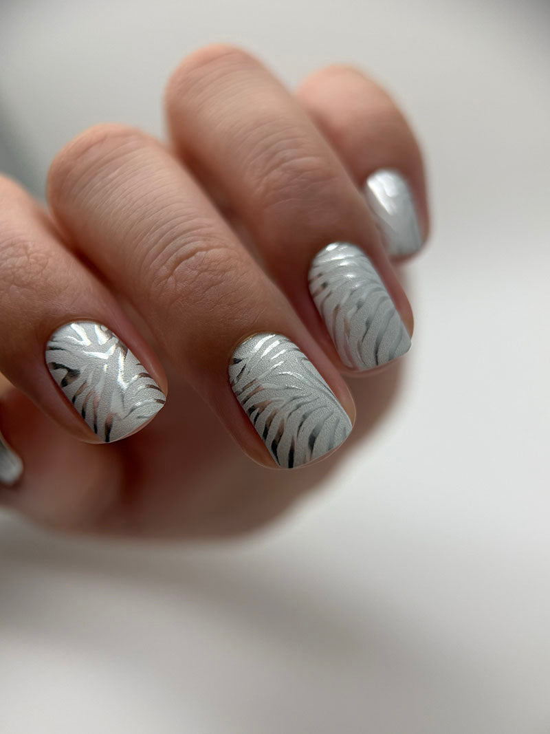 Manicure Zebra gray. Colored Foil. Nail wraps WM-341