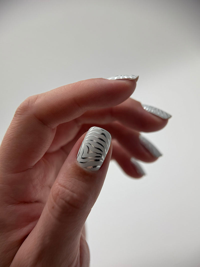 Manicure Zebra gray. Colored Foil. Nail wraps WM-341