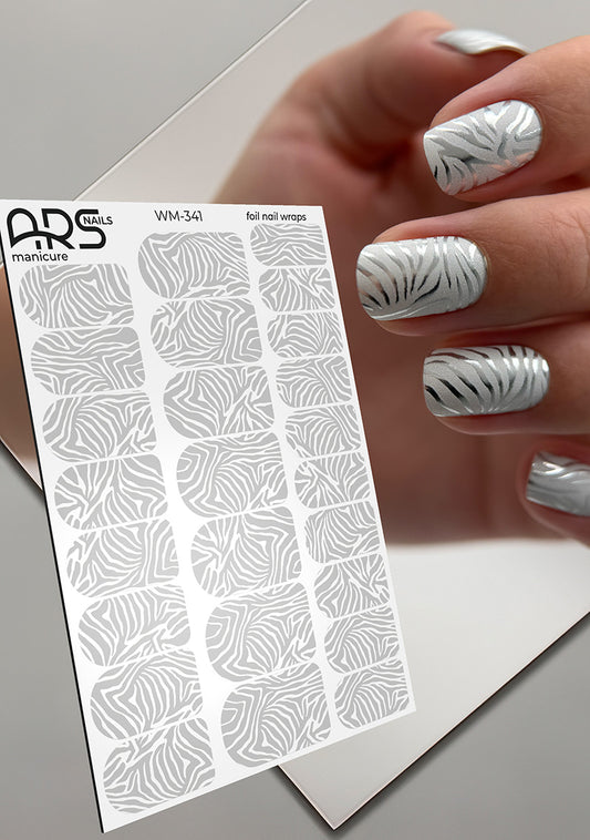 Manicure Zebra gray. Colored Foil. Nail wraps WM-341