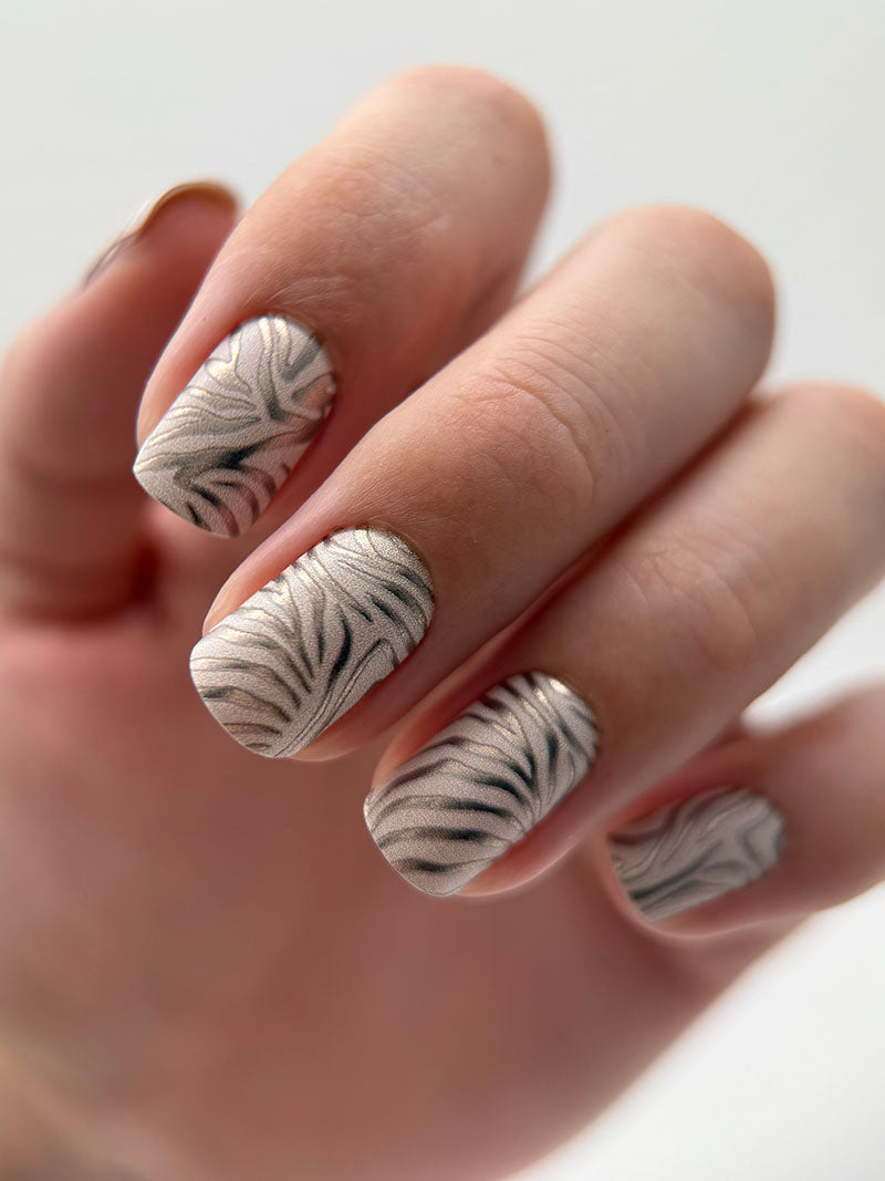 Manicure Zebra brown. Colored Foil. Nail wraps WM-342