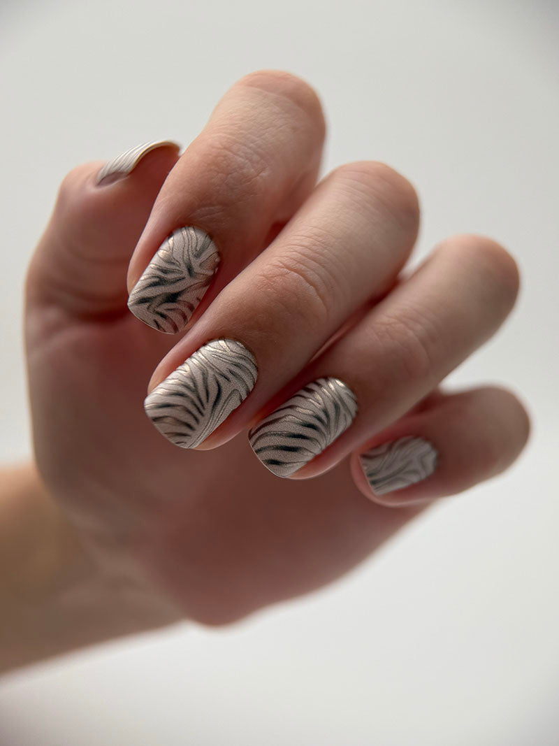 Manicure Zebra brown. Colored Foil. Nail wraps WM-342