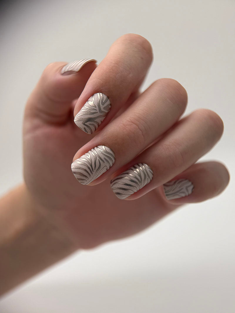 Manicure Zebra brown. Colored Foil. Nail wraps WM-342