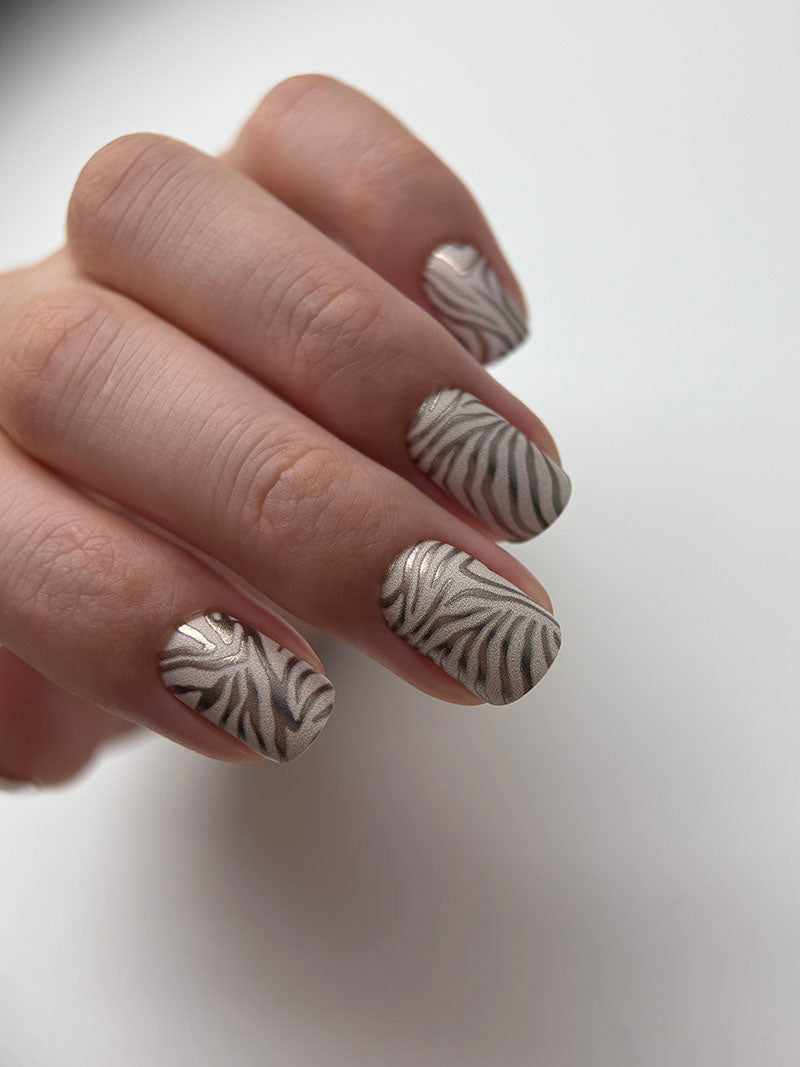 Manicure Zebra brown. Colored Foil. Nail wraps WM-342
