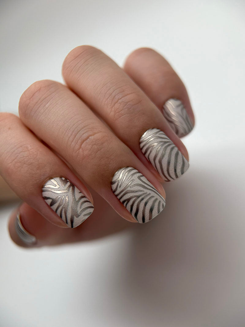 Manicure Zebra brown. Colored Foil. Nail wraps WM-342