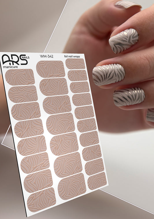 Manicure Zebra brown. Colored Foil. Nail wraps WM-342