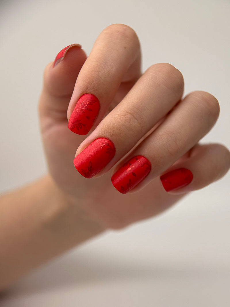 Manicure Twigs on red. Colored Foil. Nail wraps WM-346