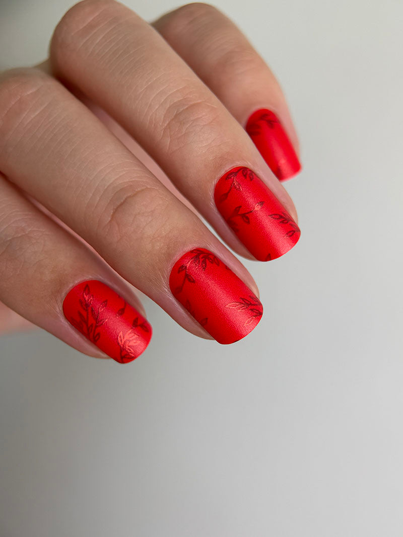 Manicure Twigs on red. Colored Foil. Nail wraps WM-346