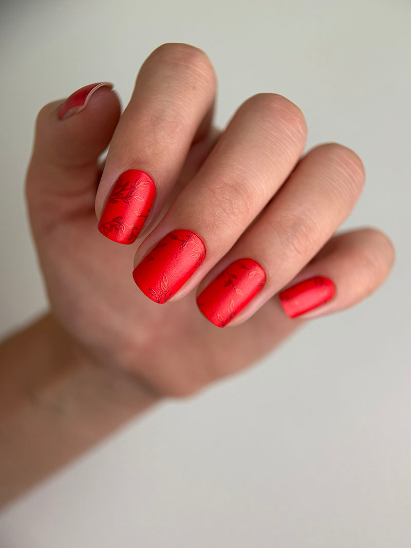 Manicure Twigs on red. Colored Foil. Nail wraps WM-346