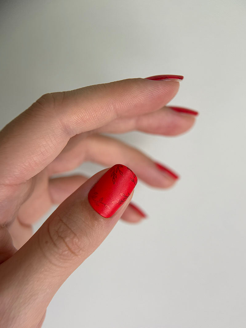 Manicure Twigs on red. Colored Foil. Nail wraps WM-346